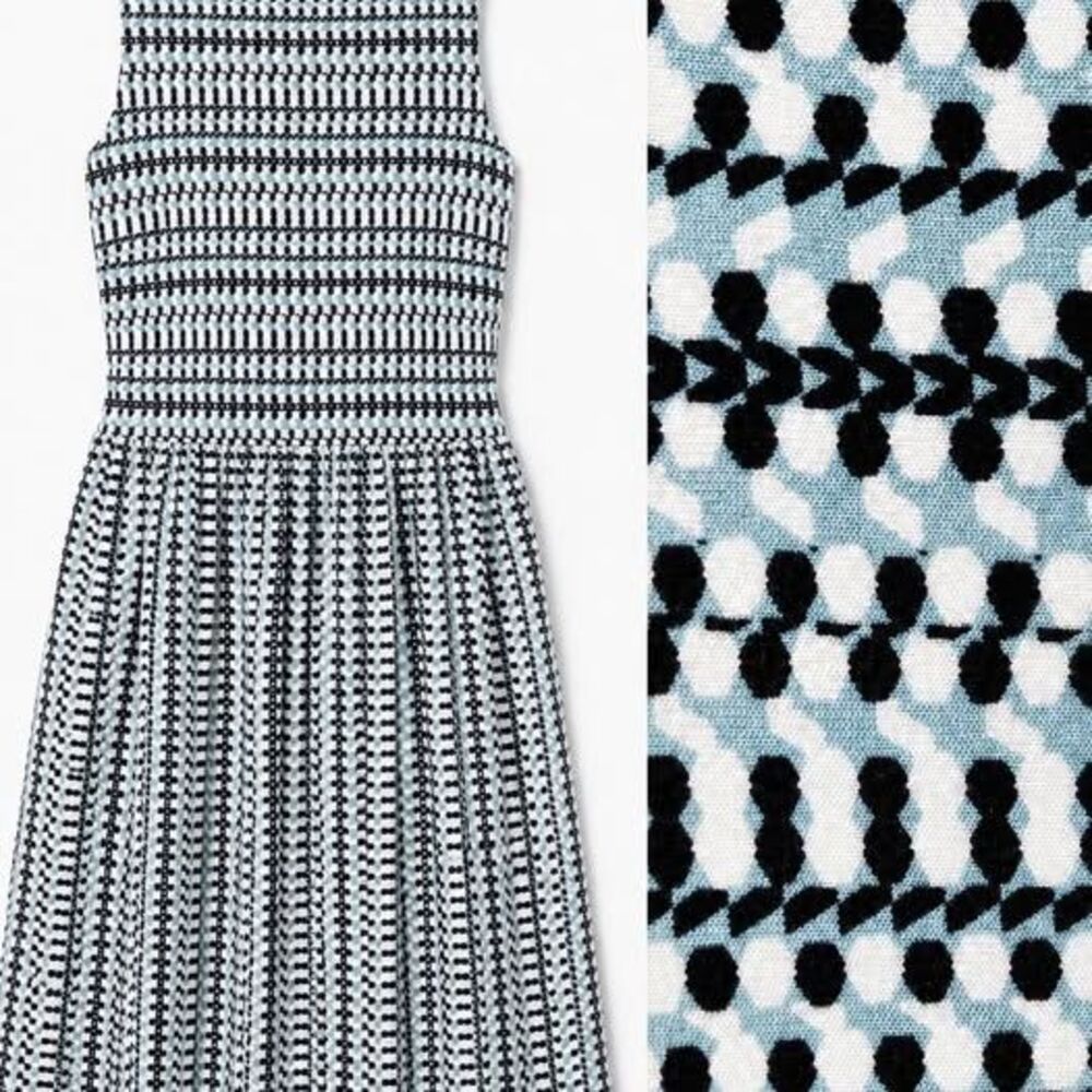 LOFT Petites XSP Blue Geometric Fit & Flare Dress Sleeveless Mod